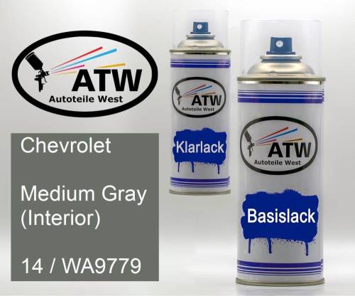 Chevrolet, Medium Gray (Interior), 14 / WA9779: 400ml Sprühdose + 400ml Klarlack - Set, von ATW Autoteile West.
